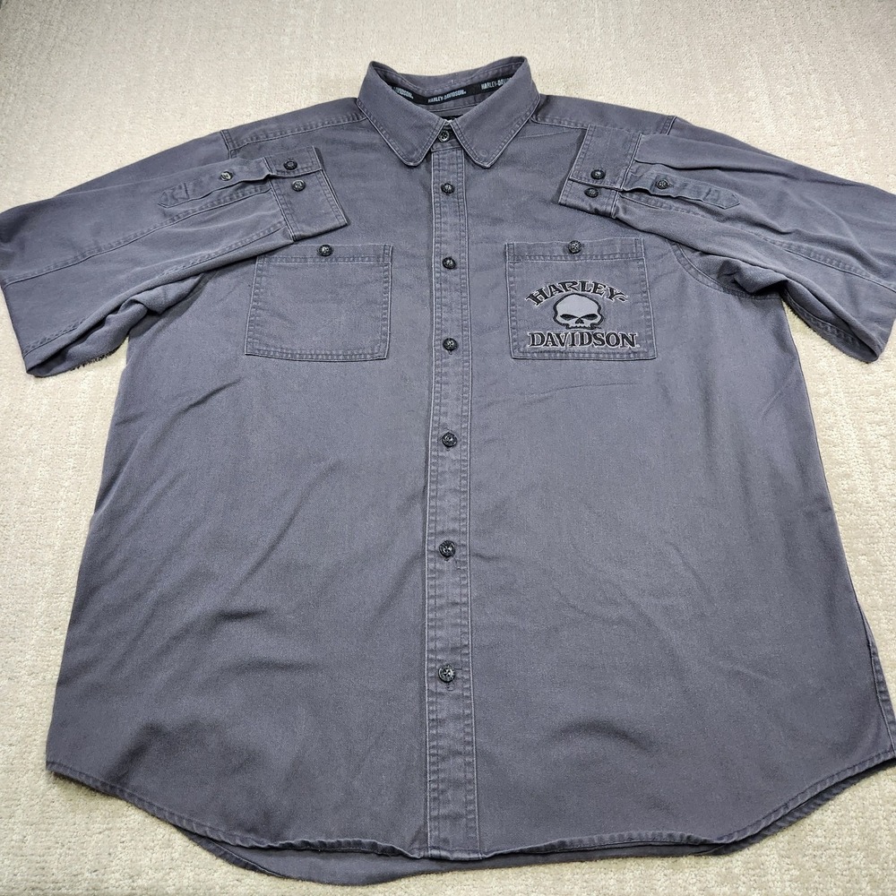 Harley Davidson Shirt Men XL Skull Big Logo Y2K Motorcycle Biker Button Down - Picture 3 of 12